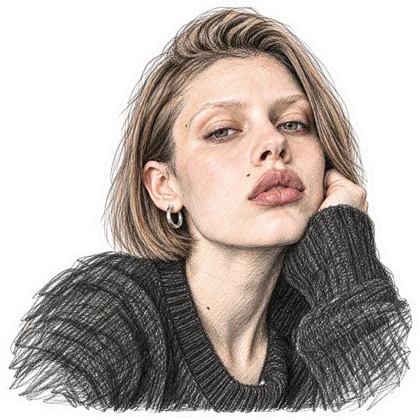 стикер: девушка, рисунок карандашом